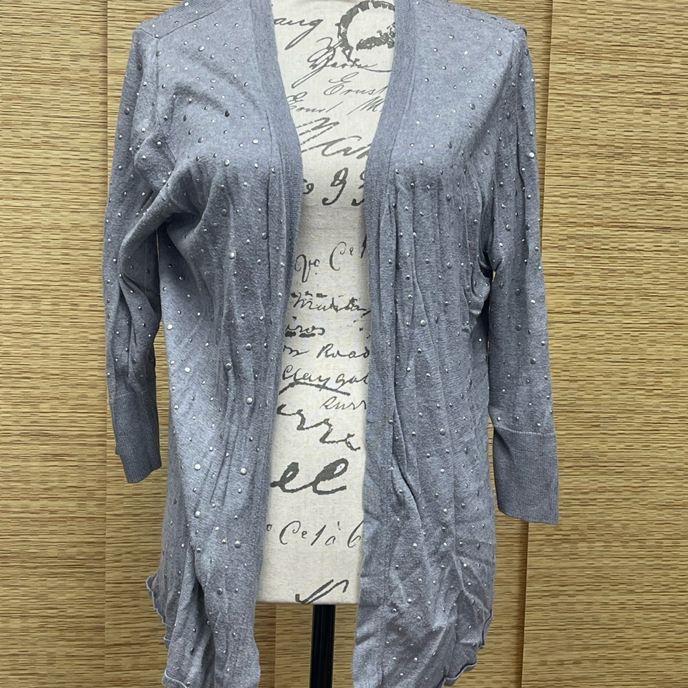 Laura Ashley Gray Cardigan with Rhinestone Details